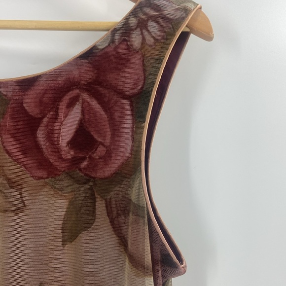 Old world roses mauve beige green flowing chiffon maxi dress Medium - Picture 6 of 15